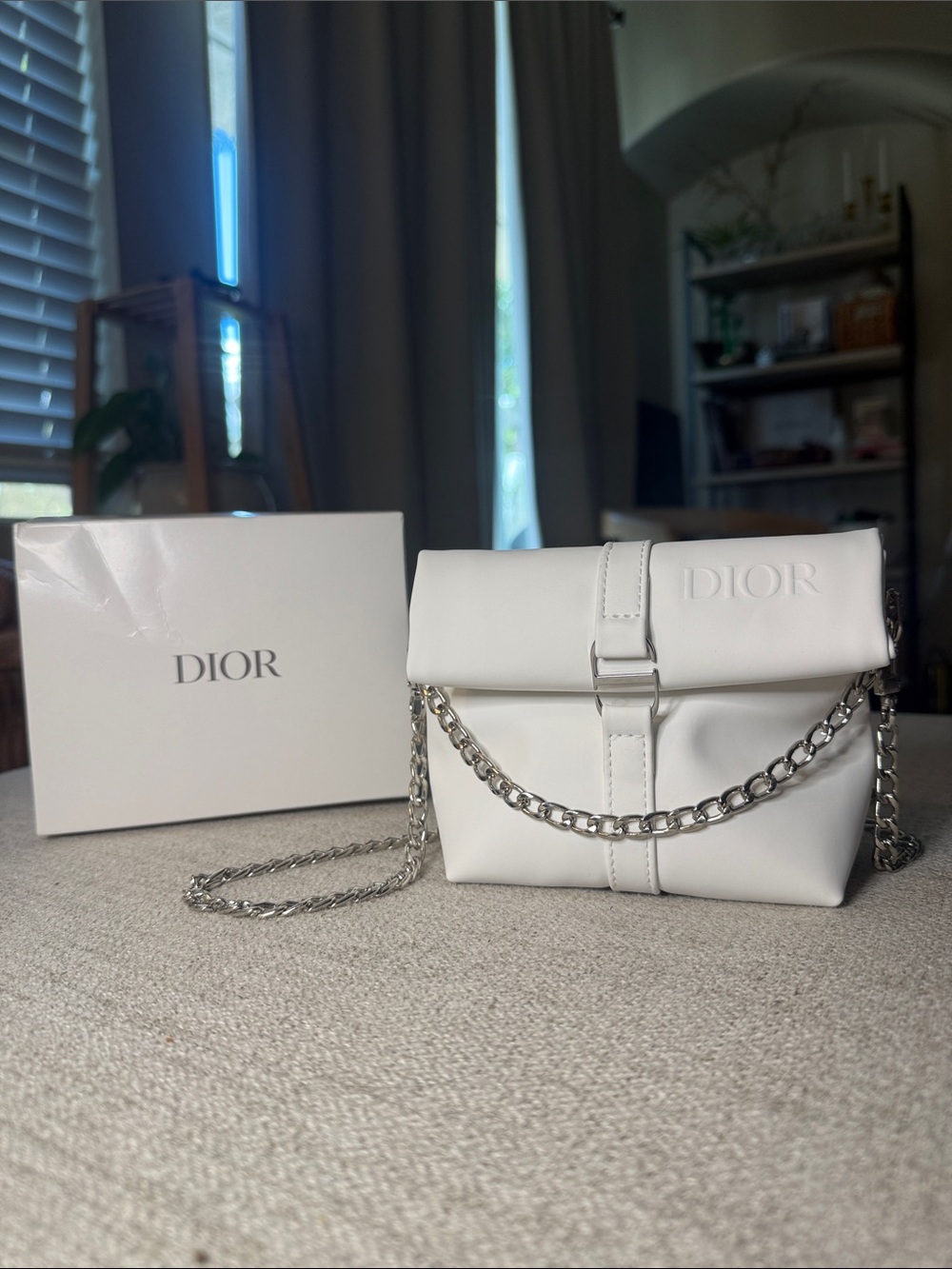 NIB Dior Mini Bag White Beauty GWP VIP Pouch with Silver Chain